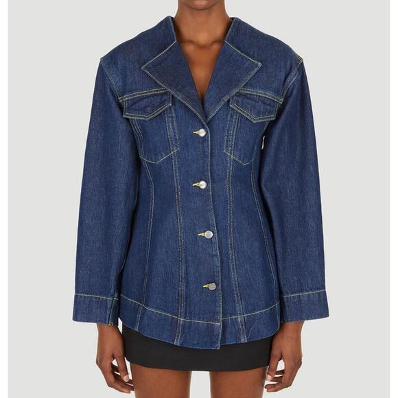 GANNI Women’s Dark Wash Denim Jacket Size XL Button Front Fitted Scandi Style - Picture 1 of 10